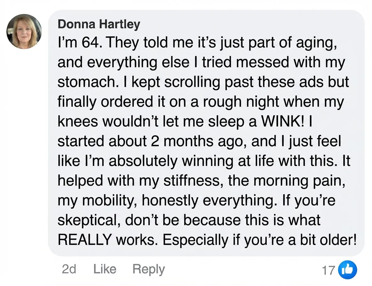 Facebook comment from Donna Hartley about joint relief with Vasozi
