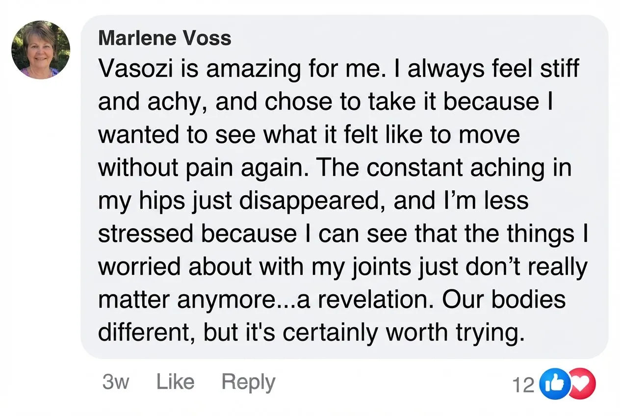 Facebook comment from Marlene Voss about joint relief with Vasozi