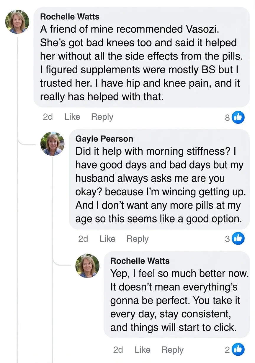 Facebook comment thread about Vasozi for joint pain
