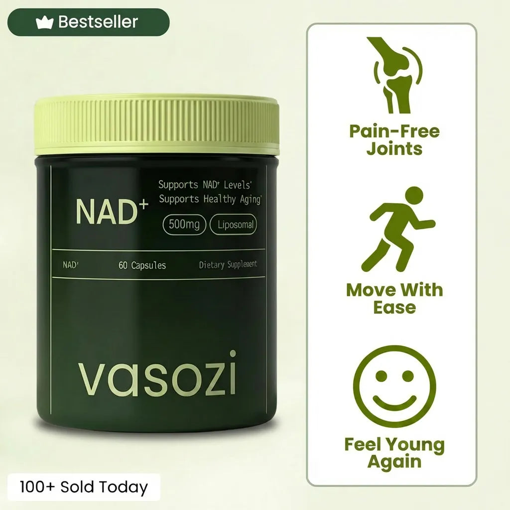 Vasozi NAD+ supplement bottle - front view
