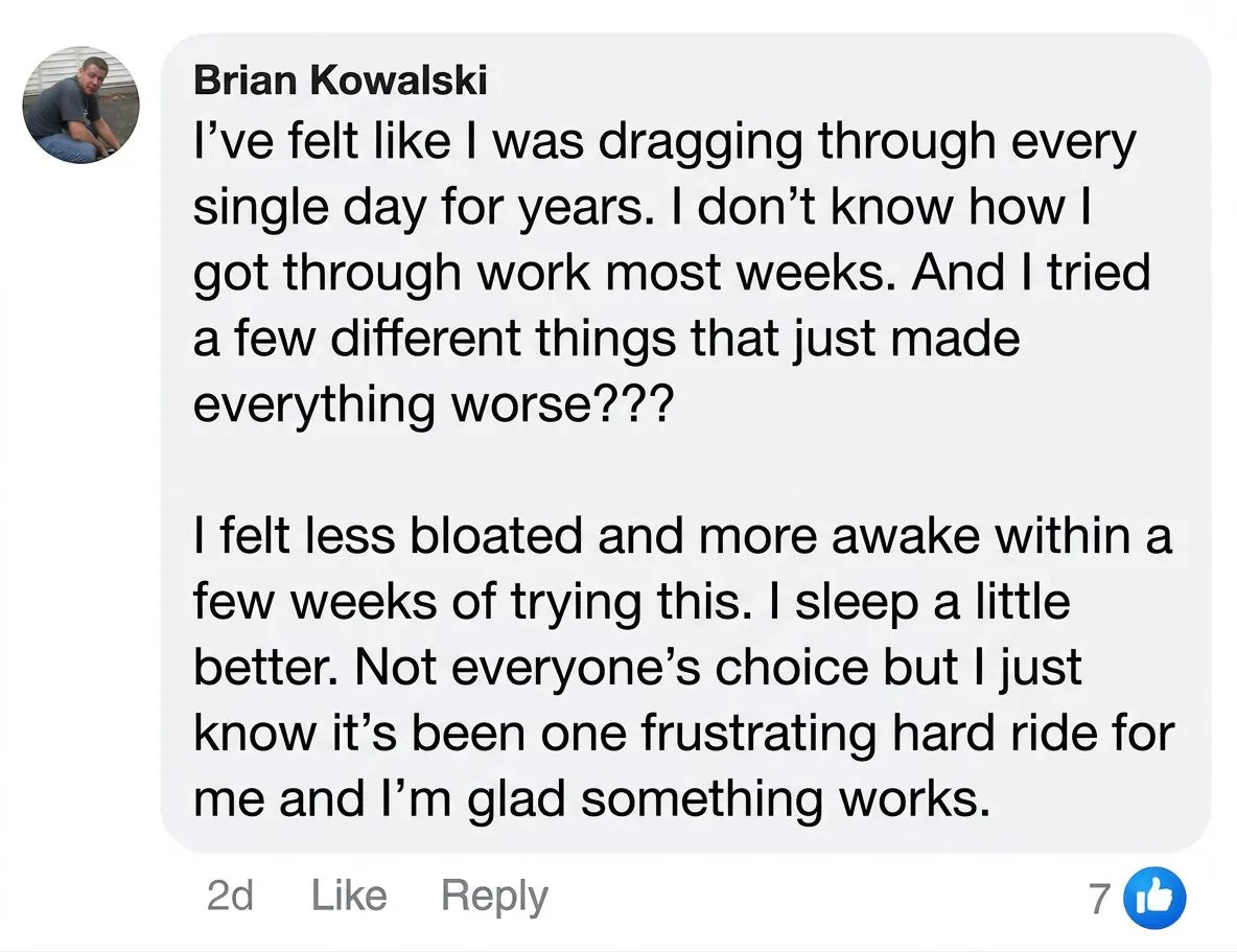 Facebook comment from Brian Kowalski about liver support with Vasozi