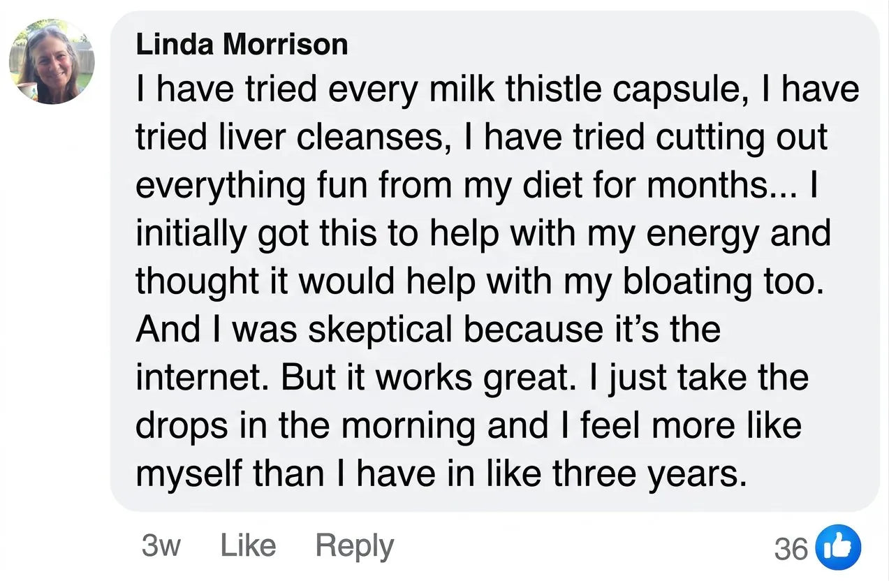 Facebook comment about liver support with Vasozi Liver Reset
